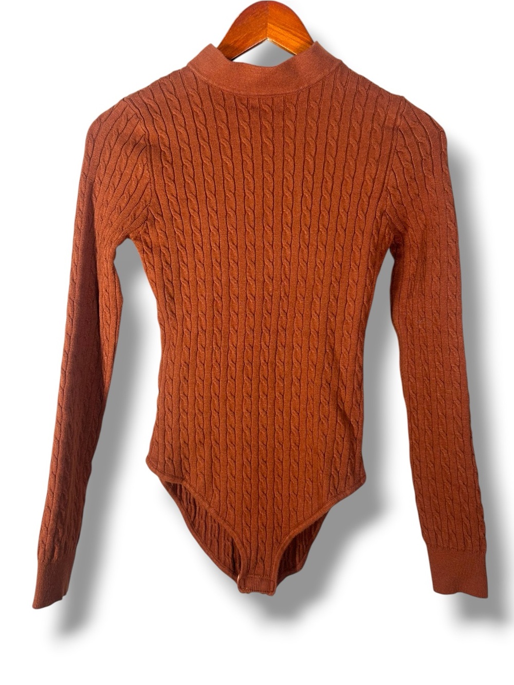 POL Burnt Orange Cable Knit Long Sleeve Bodysuit Size Small